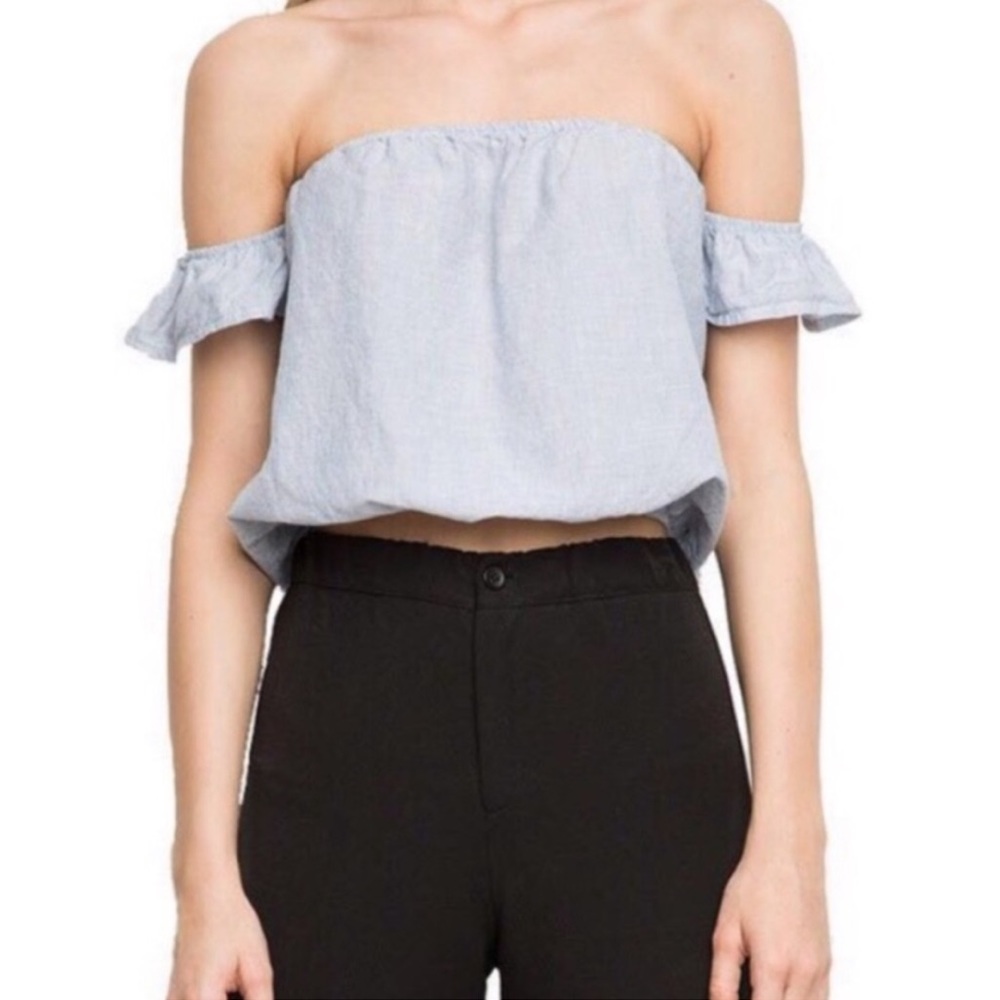 Brandy Melville Blue & White Striped Off Shoulder - Picture 1 of 5